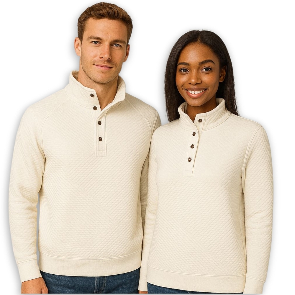 Button-Up Textured Sweatshirt w Pockets